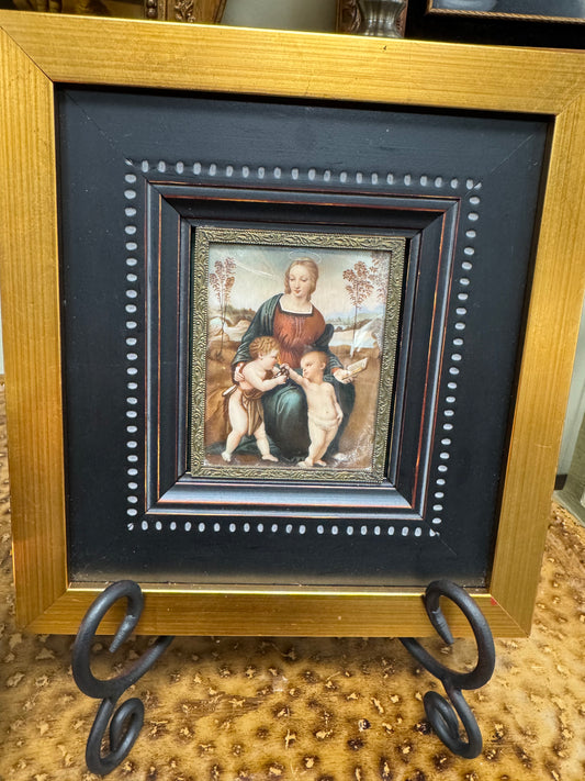 Set of 2 Framed Religious Icon Prints Madonna and Child Mini Icons Gold Black Frames