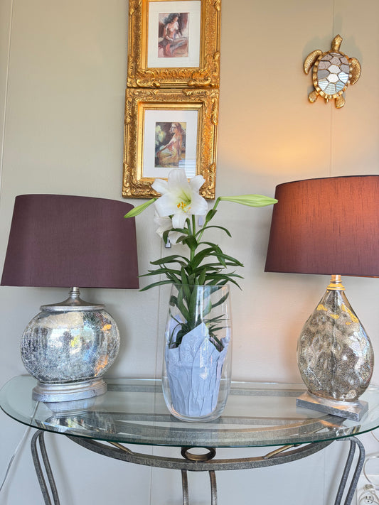 Modern Glass Table Lamps Set of 2 Silver Textured Base Brown Shade Large 25''23'' Local pickup