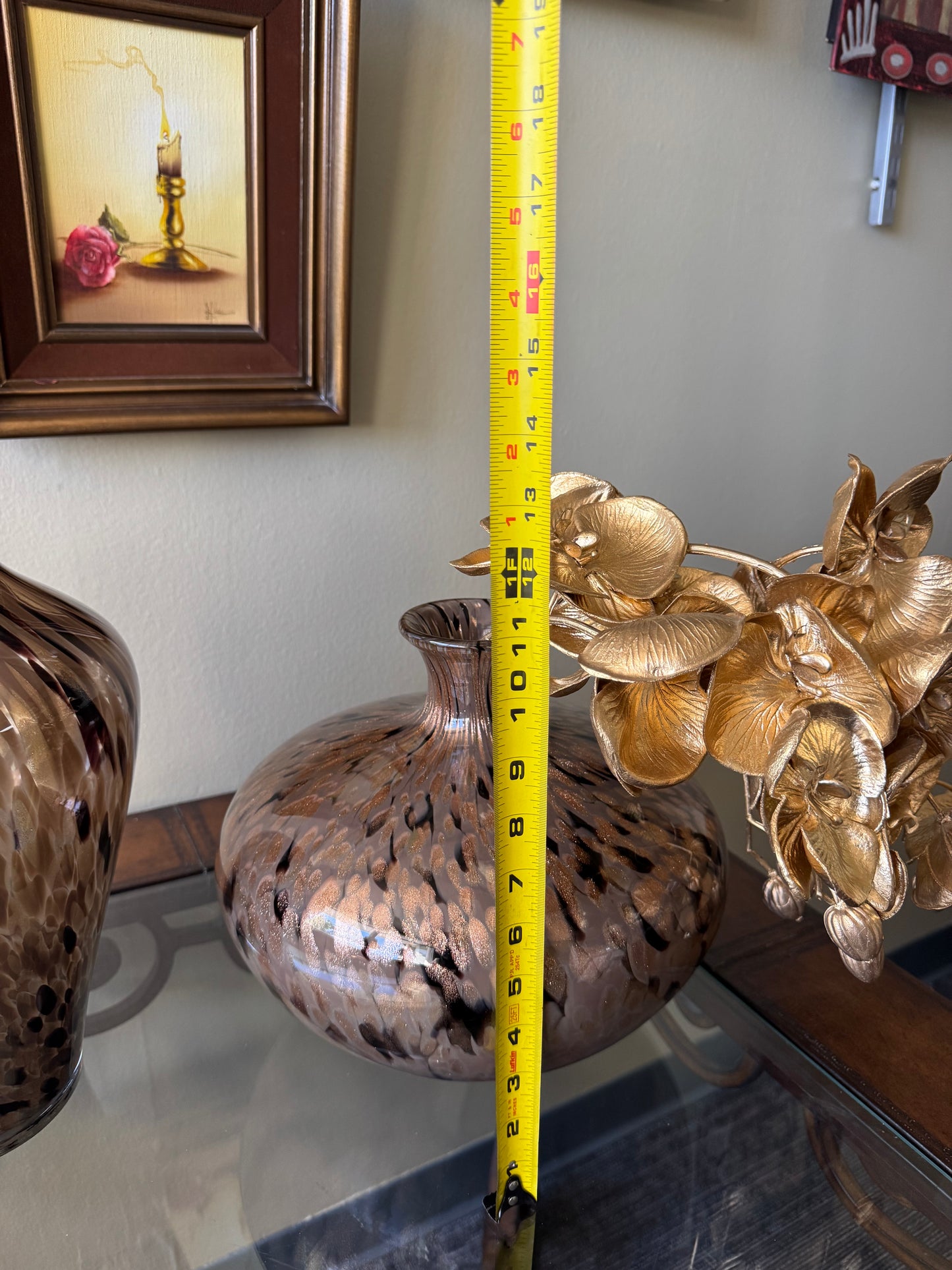 Glass Vase Set of 2 Brown Speckled Modern Decor Pair Art Glass Style Local pickup