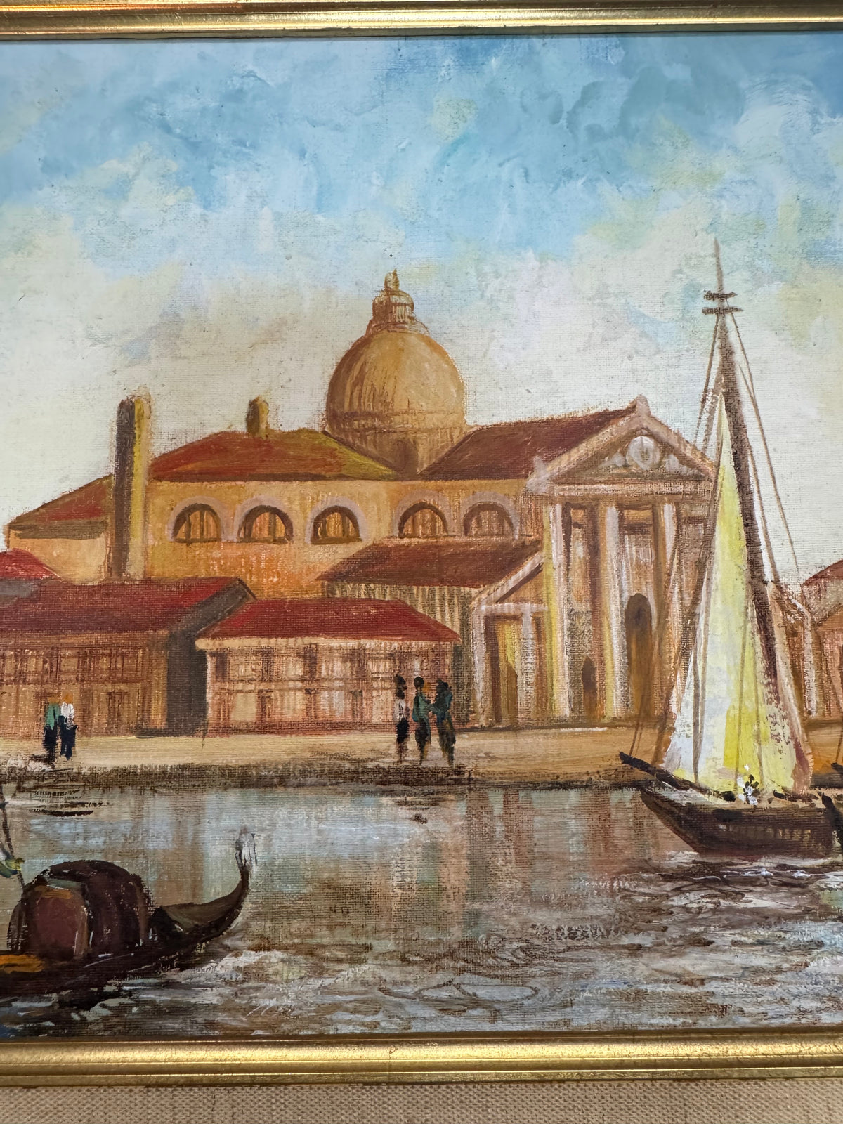 Vintage Signed Venice Oil Painting on Canvas – Ornate Gold Frame 20"x18"