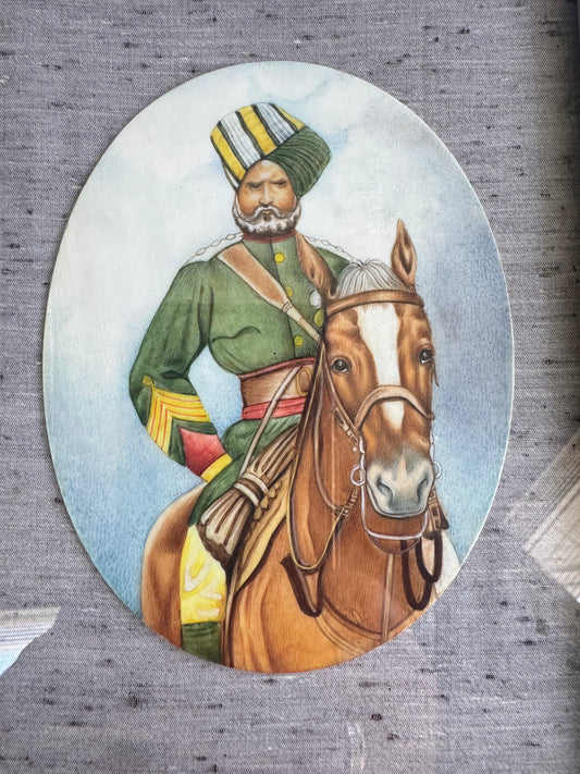 Vintage Indian Miniature Painting on Panel Rajput Horse Rider Framed Art 8"x6"