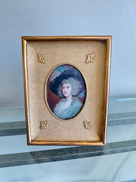 Vintage Style Lady Portrait Miniature Framed Tabletop Picture Gold Easel Frame 6”x5"
