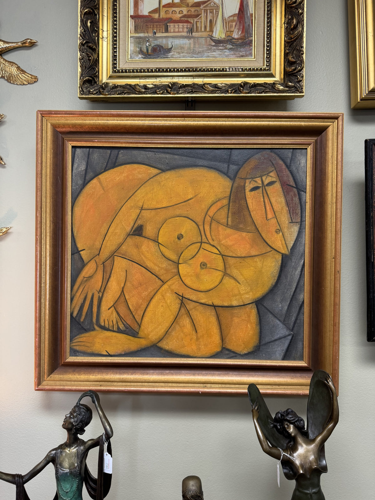 Alexander Mochalov (Motchalov) Original Oil Painting "Woman in Bed" 1992 – Russian Cubist Nude – Monogrammed & Dated – Framed 24"x24"