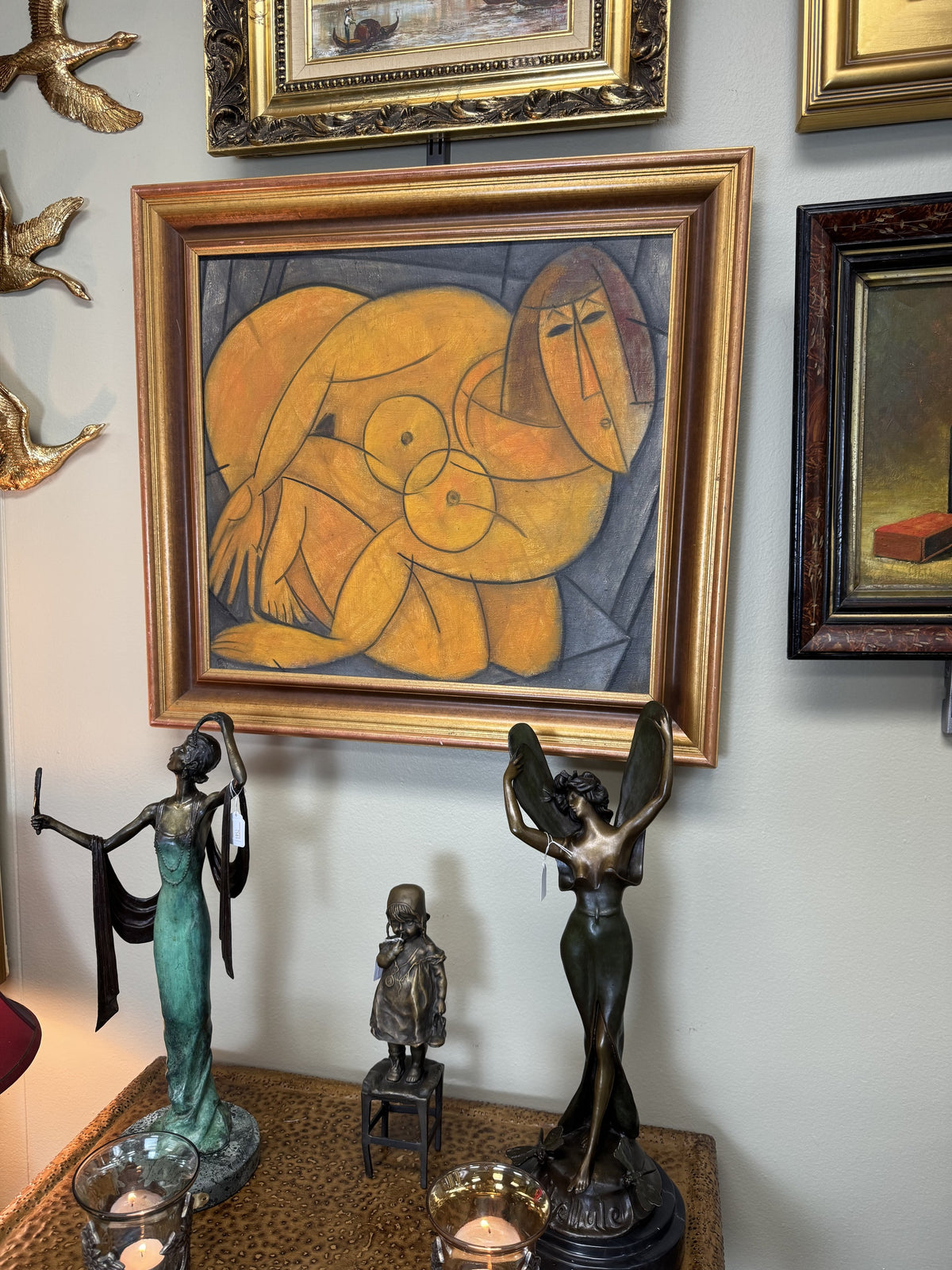 Alexander Mochalov (Motchalov) Original Oil Painting "Woman in Bed" 1992 – Russian Cubist Nude – Monogrammed & Dated – Framed 24"x24"