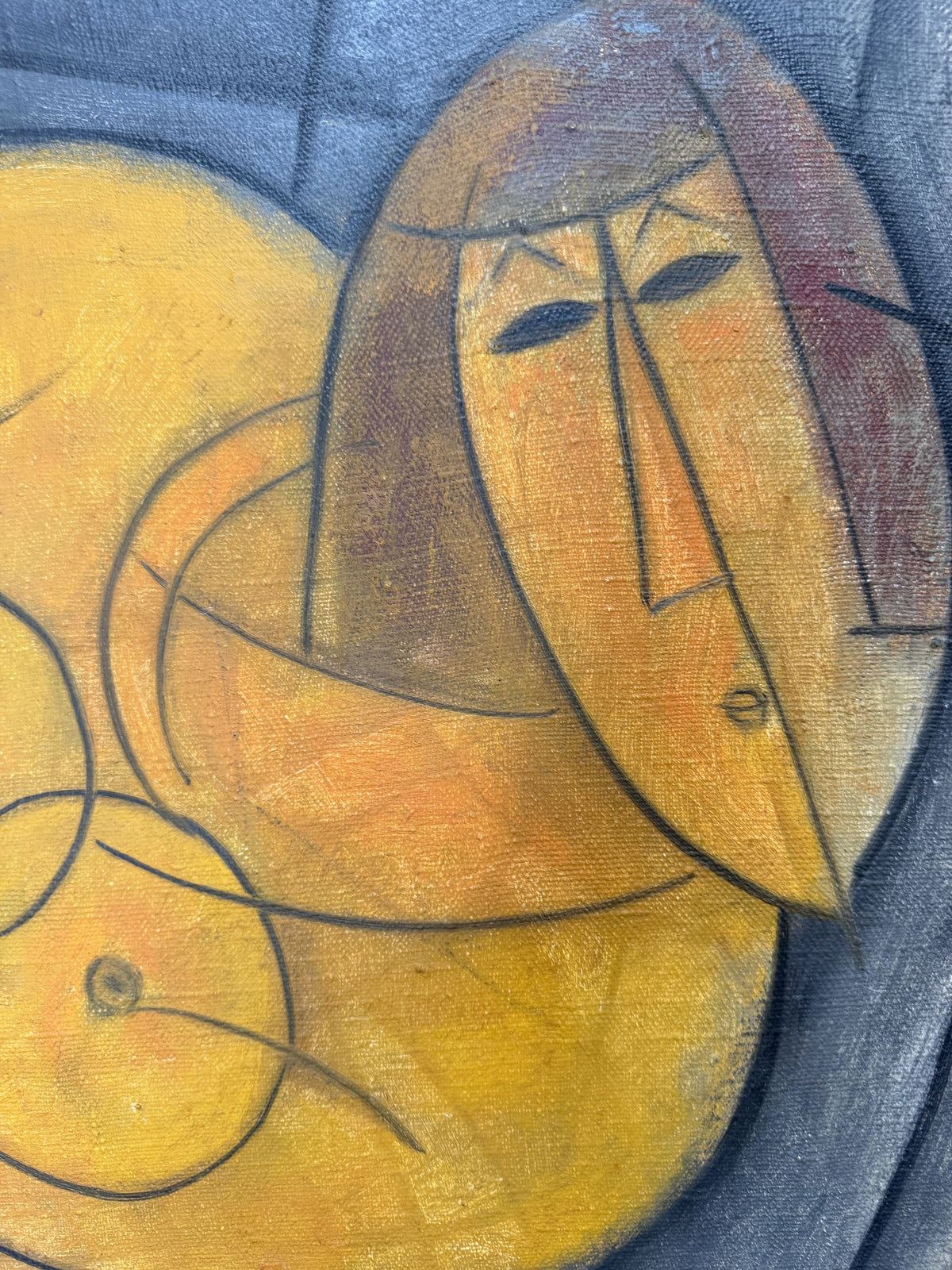 Alexander Mochalov (Motchalov) Original Oil Painting "Woman in Bed" 1992 – Russian Cubist Nude – Monogrammed & Dated – Framed 24"x24"