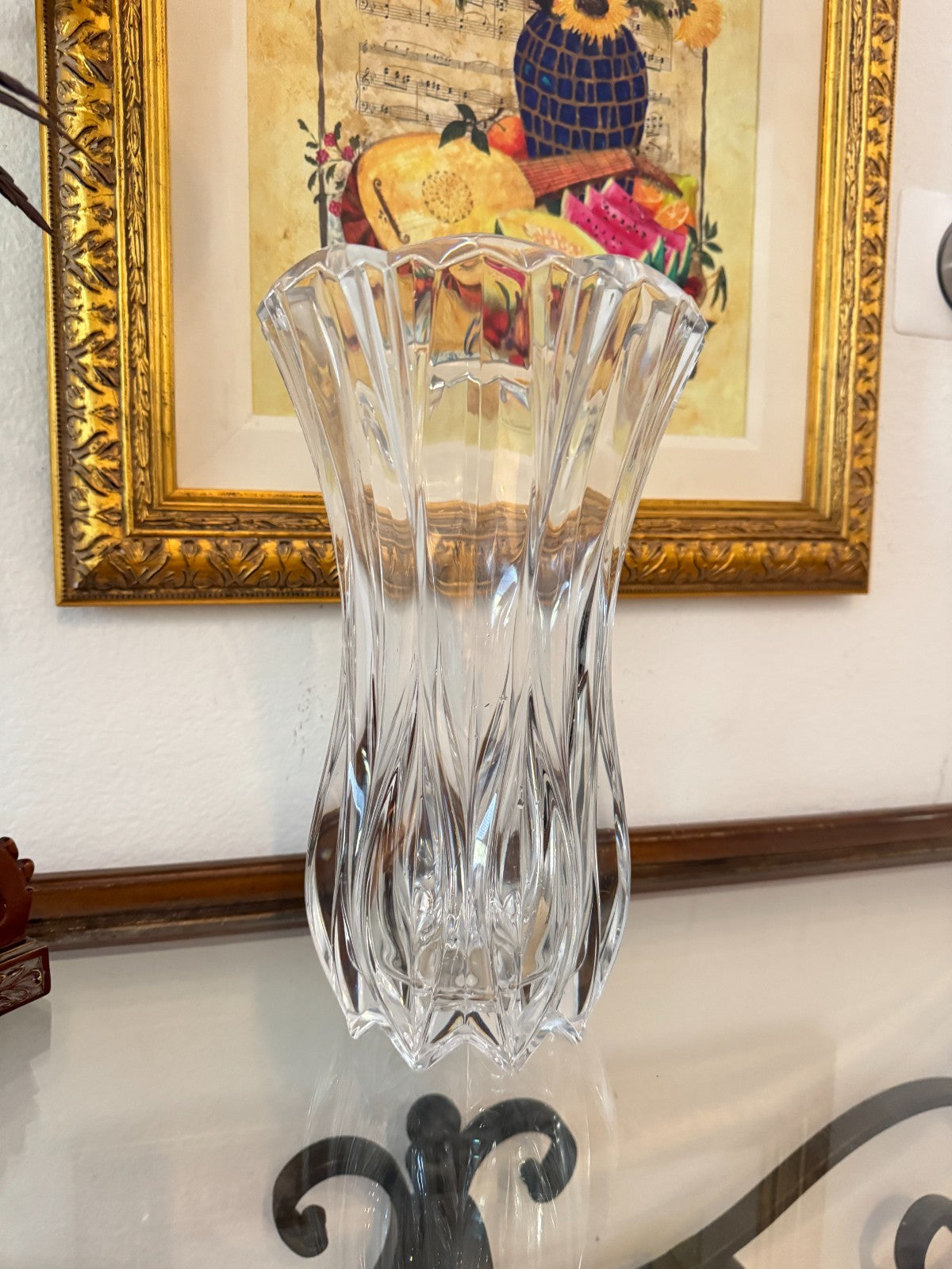 Elegant 12” Cut Crystal Flared Vase – Heavyweight Clear Glass, Ribbed Design