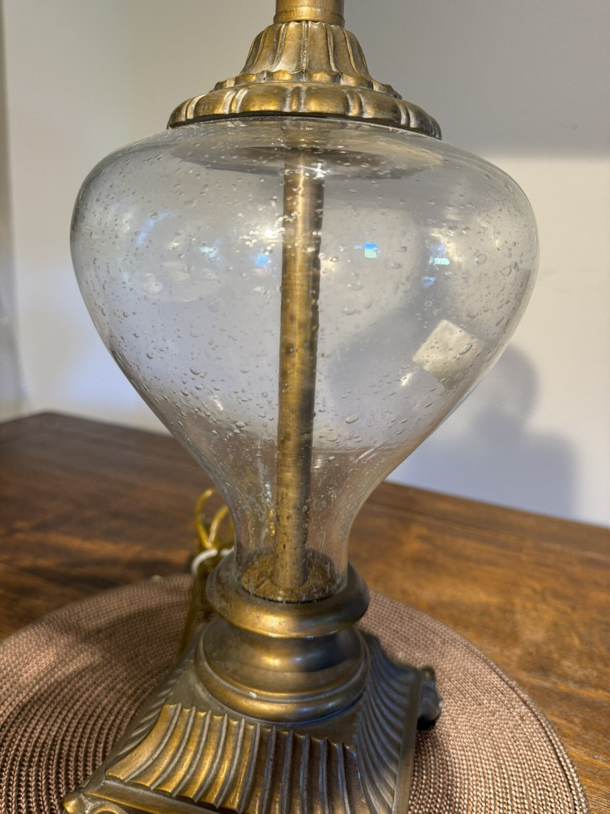 Vintage Mid Century Retro 1970s Murano Style Glass Brass Light Up Base Lamp