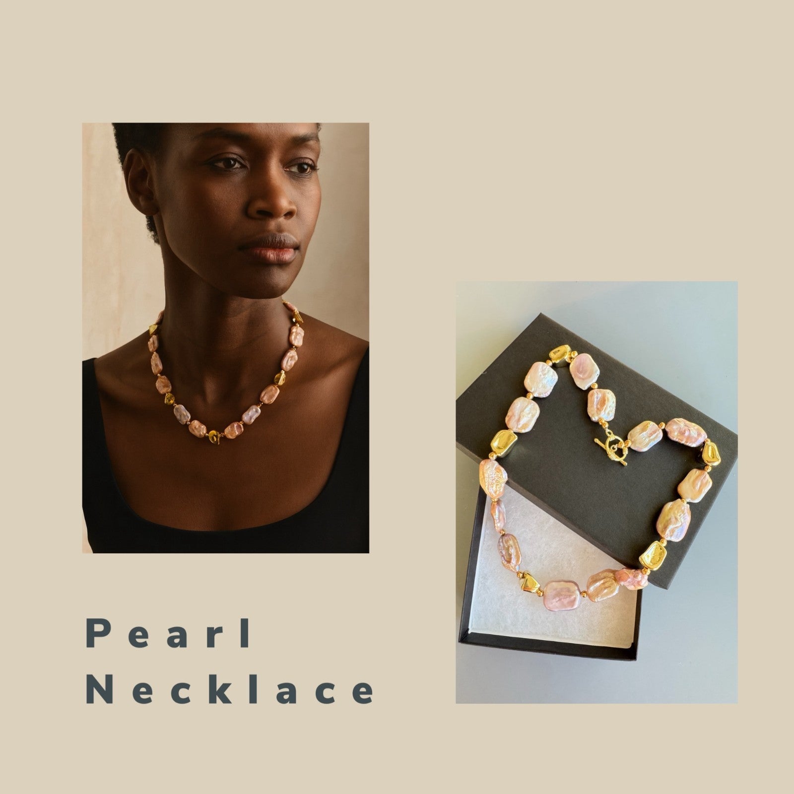 Nature  Freshwater Pearl Necklace with Gold-Tone Nugget Beads – 17” – Toggle Cla