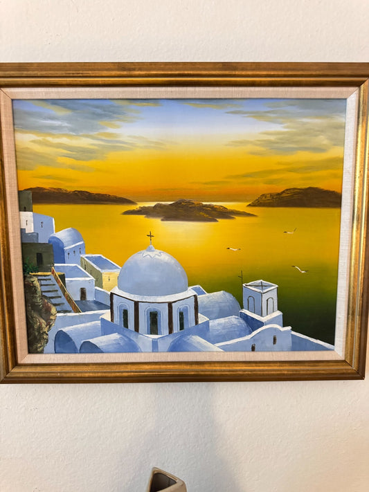 Greek Island Sunset Painting by Alexis – Santorini Landscape 19”x23” –