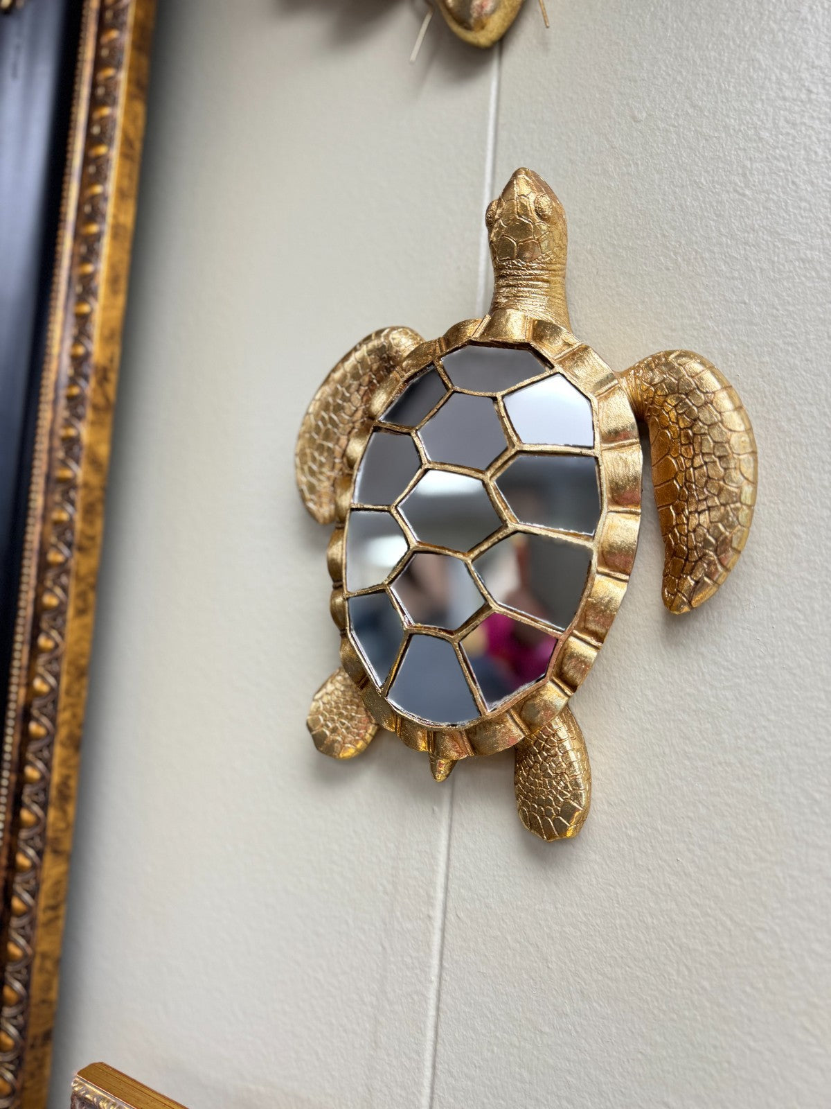 Gold Resin  Sculpture Turtle Wall Mirror – 12” Decorative Hanging Sea Turtle