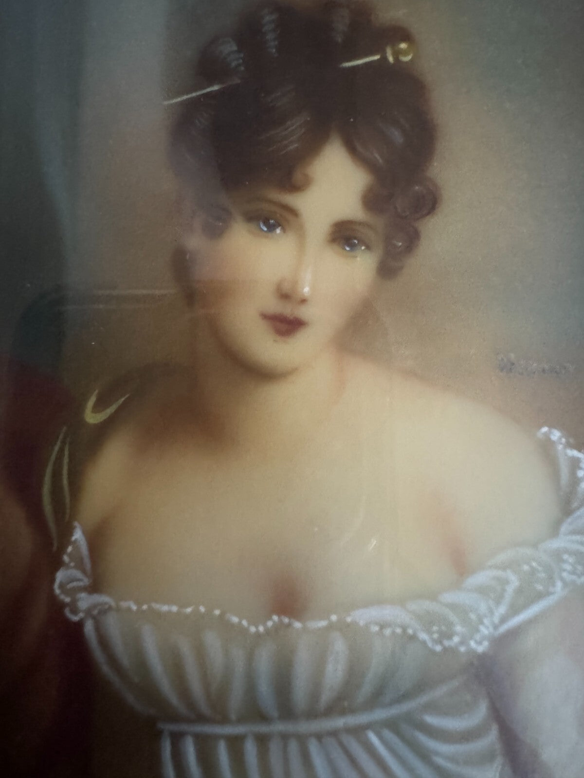 Antique Miniature Portrait Paining  Regency Lady in Ornate Frame Signed ''Heimo