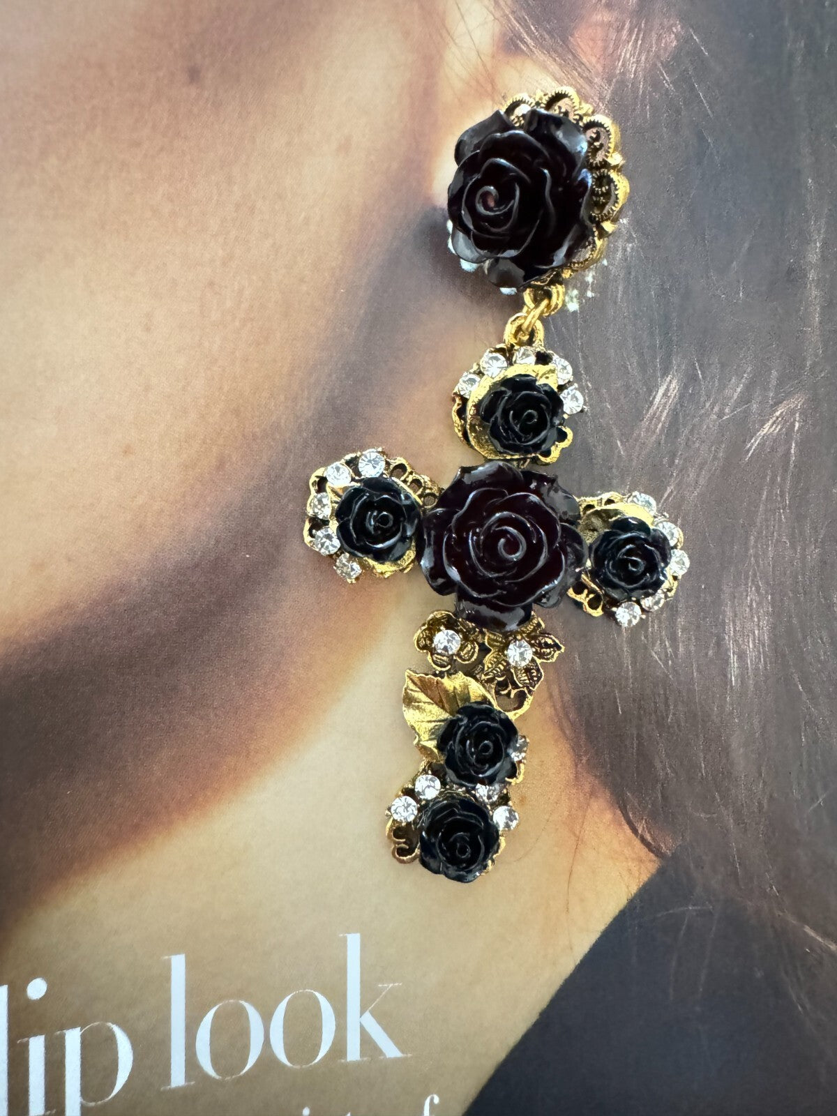 Roses Cross Earring| Fashion Vintage Accessory|  Pin Free Shipping 2-5 Days