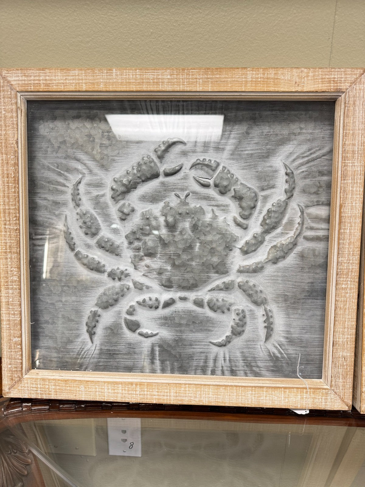 Set of 2 Coastal Metal Wall Art – Crab & Anchor Embossed Designs 19x19