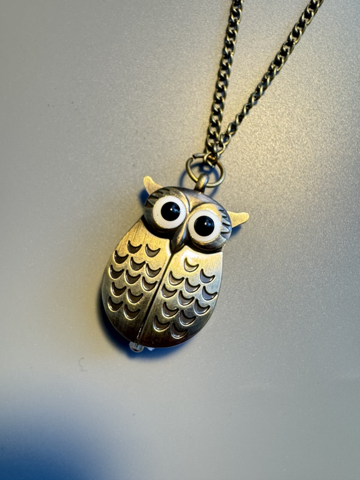 Owl Pendant Necklace Quartz Watch – Bronze Tone,  with Movable Wings