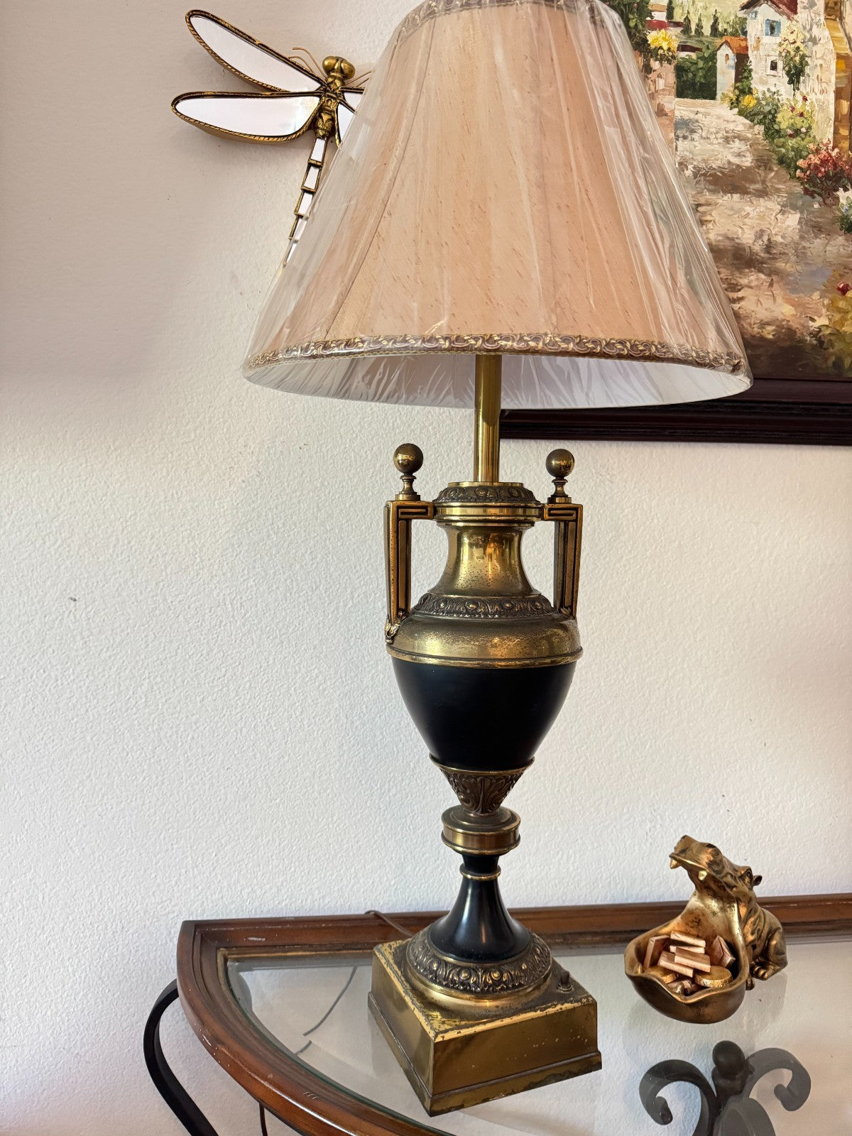 Vintage Neoclassical Style Urn Table Lamp with Brass & Black Finish – 33” Tall