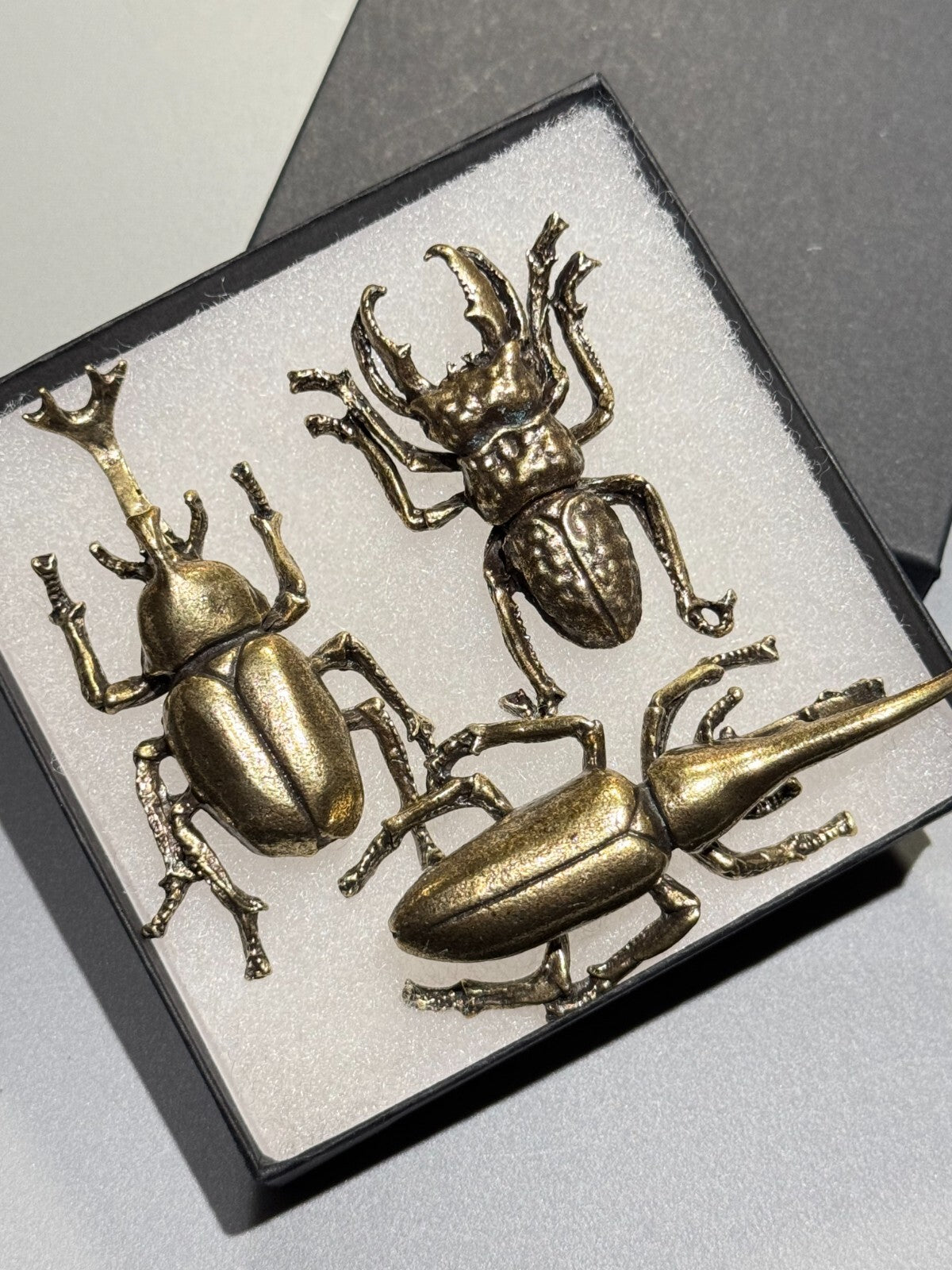 3 pcs Exquisite Brass Beetle Mini Statue. Home Decor . Gift Box Include