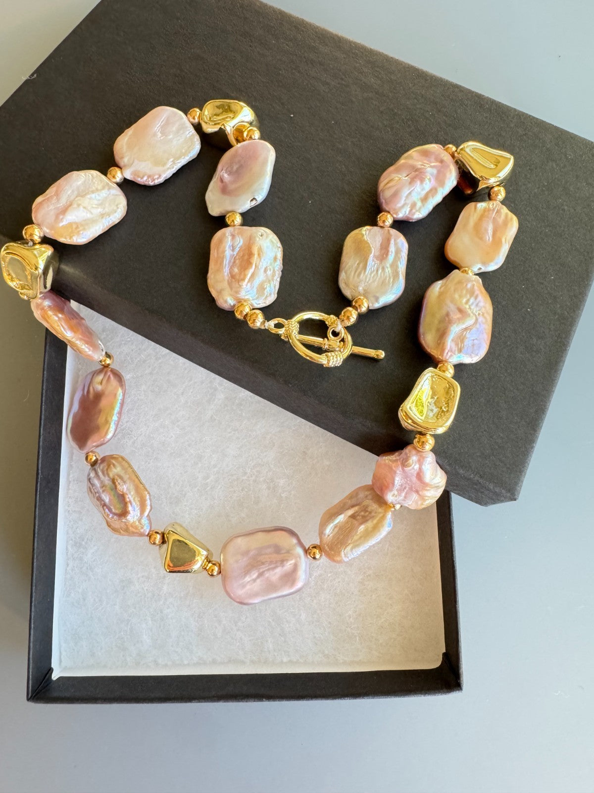 Nature  Freshwater Pearl Necklace with Gold-Tone Nugget Beads – 17” – Toggle Cla