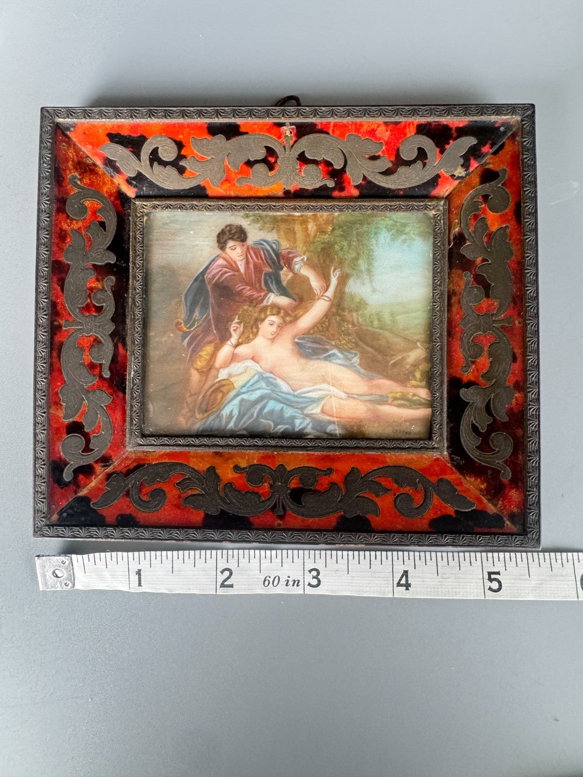 Antique Hand-Painted Miniature Portrait on Porcelain Signed Lebron 5.5x5
