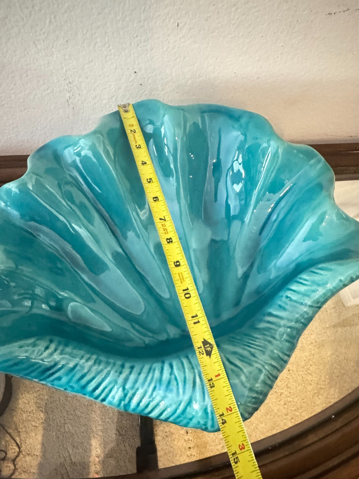 Large Turquoise Ceramic Clam Shell Bowl | Marine Style  16”