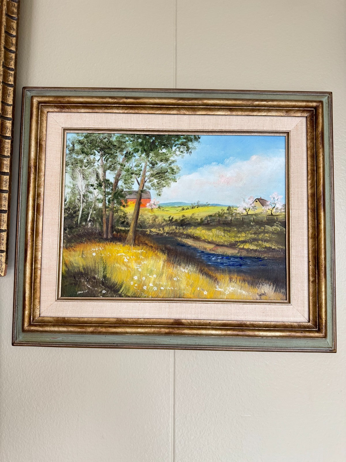 Oil On Canvas Landscape Painting Signed “Janet” – Countryside  13x16''
