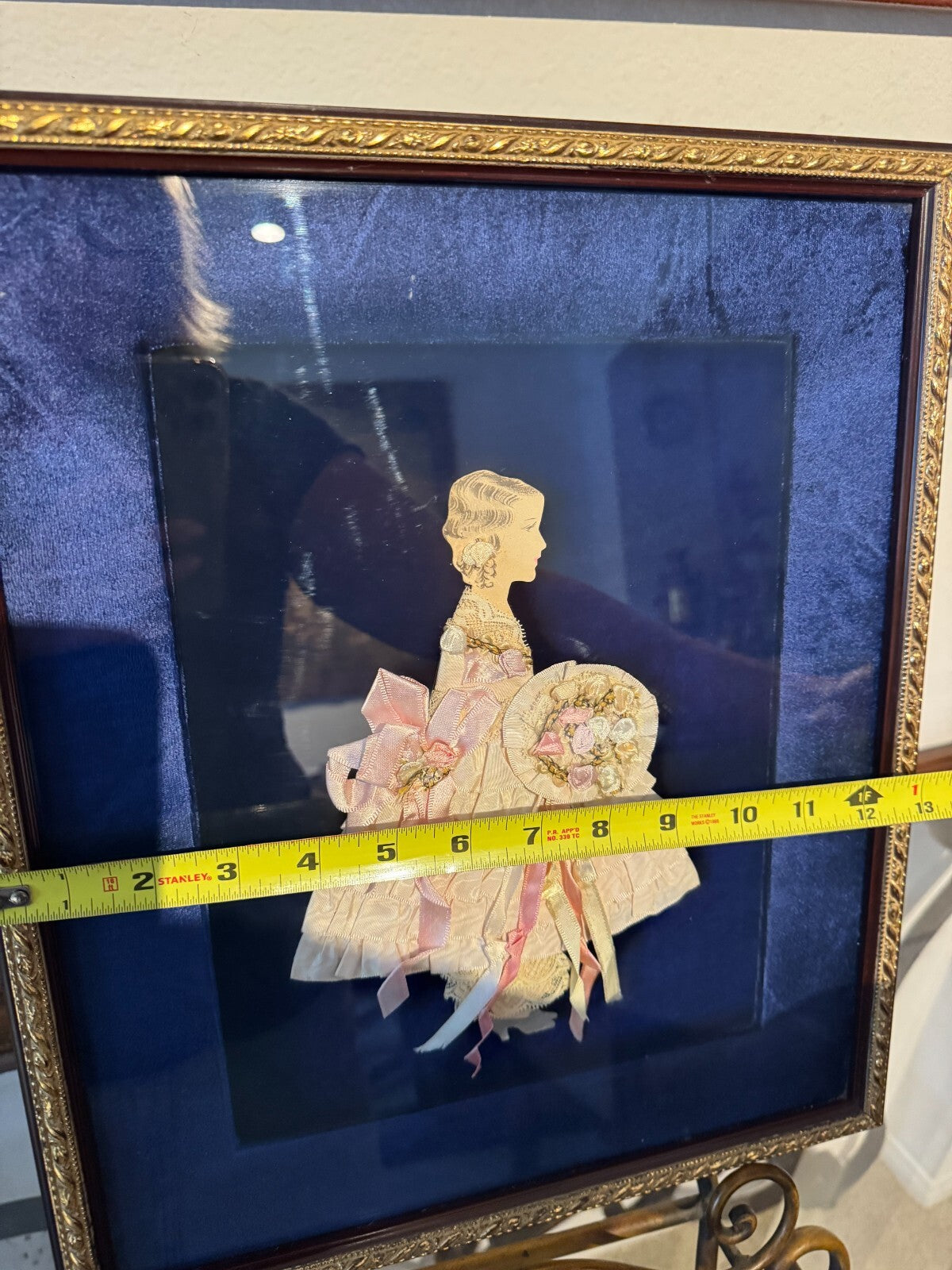 Vintage 3D Framed Art of Victorian Girl in Fabric Dress – 15”x12”