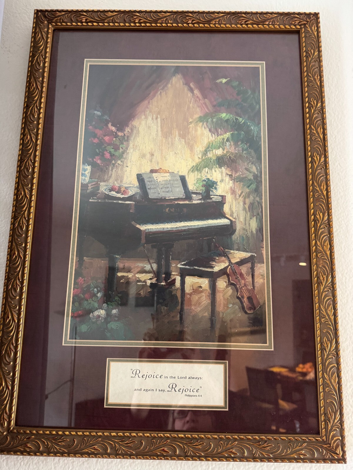2pcs Framed Christian Wall Art Prints – Piano & Floral Room