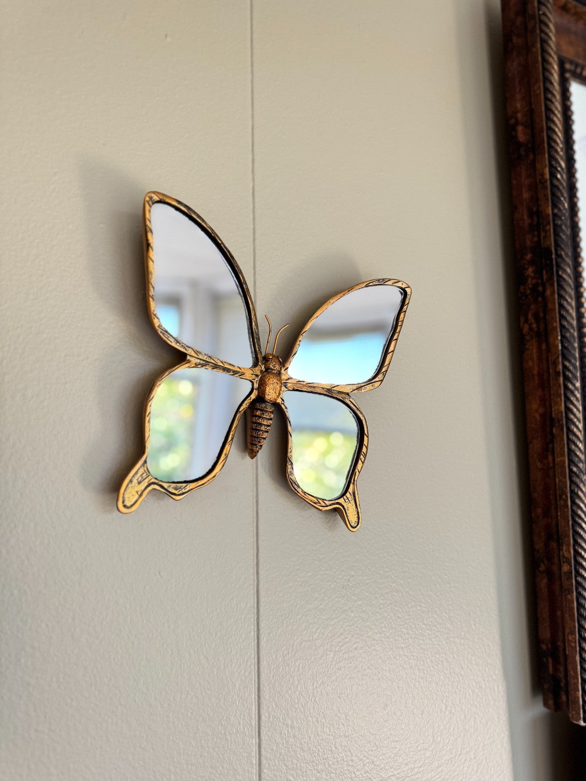 Gold Resin Butterfly Wall Decor with Mirror Inlay – 9” x 8” Brand New