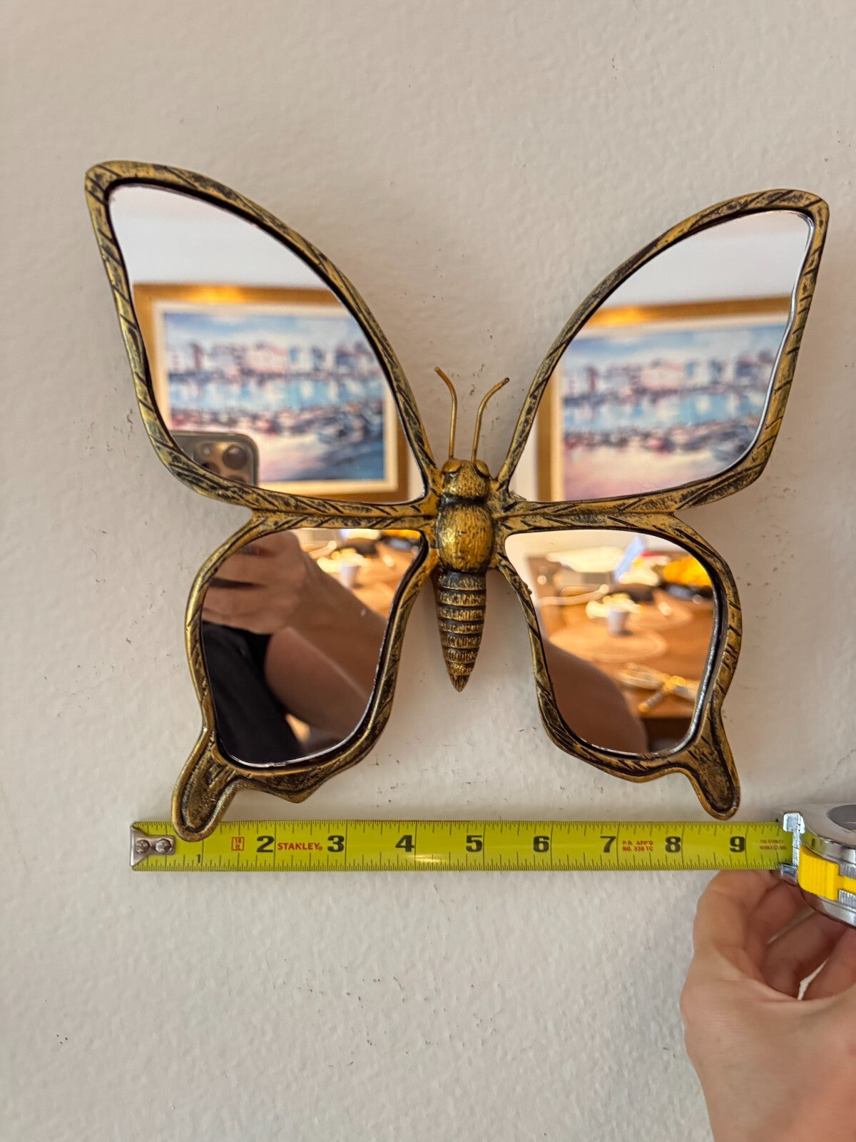 Gold Resin Butterfly Wall Decor with Mirror Inlay – 9” x 8” Brand New
