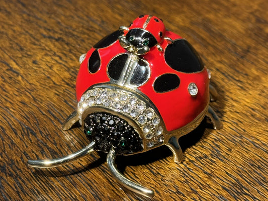 Elegant Ladybug Jewelry Box Sparkling Rhinestones Hidden Compartment Gift Decor