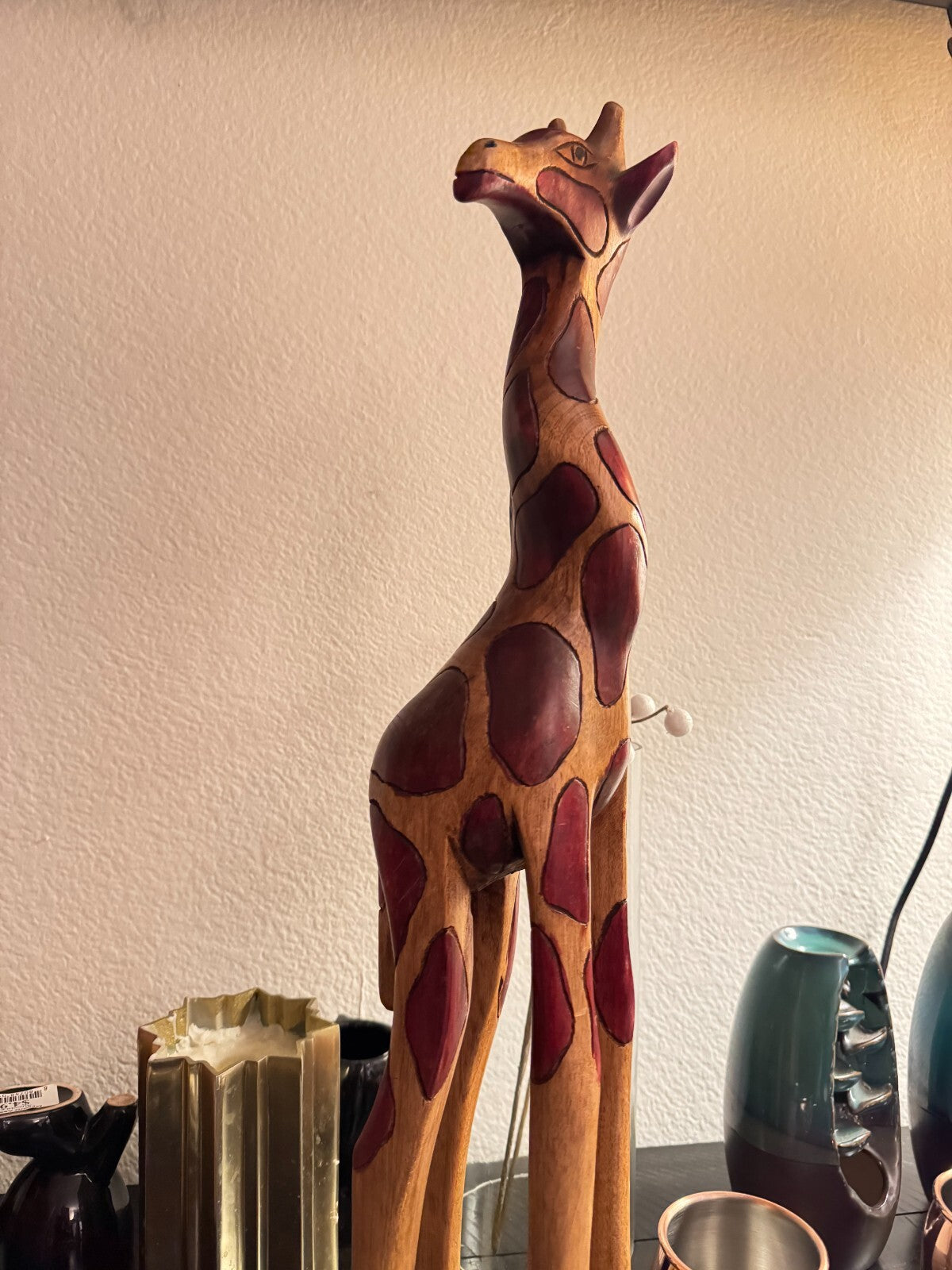 Hand-Carved Wooden Giraffe Sculpture  22 inchesTall African Tribal Art Decor,