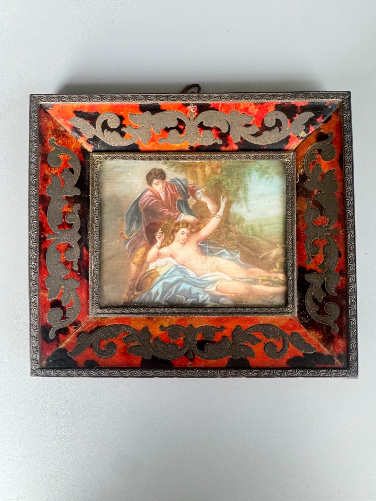Antique Hand-Painted Miniature Portrait on Porcelain Signed Lebron 5.5x5