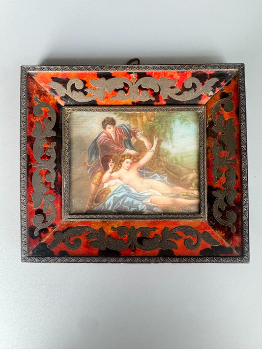 Antique Hand-Painted Miniature Portrait on Porcelain Signed Lebron 5.5x5