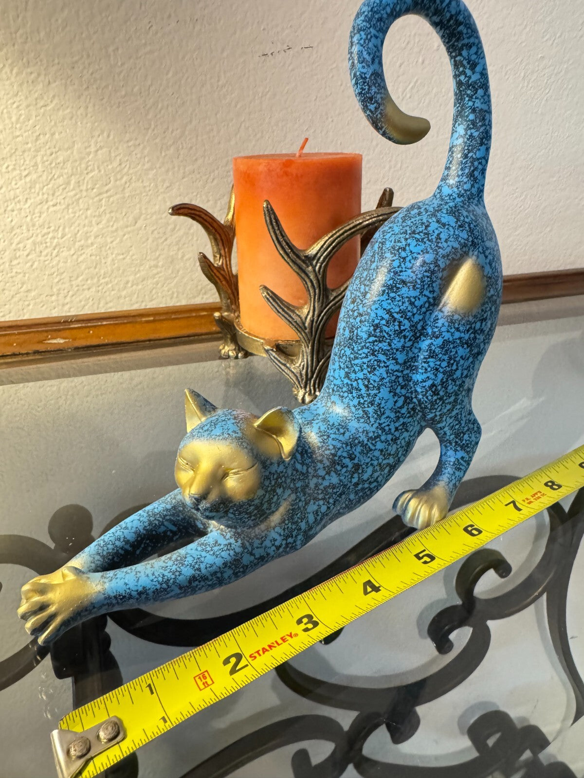 Blue Cat Figurine - Resin Crafted, Perfect for Living Room TV Stand Decor