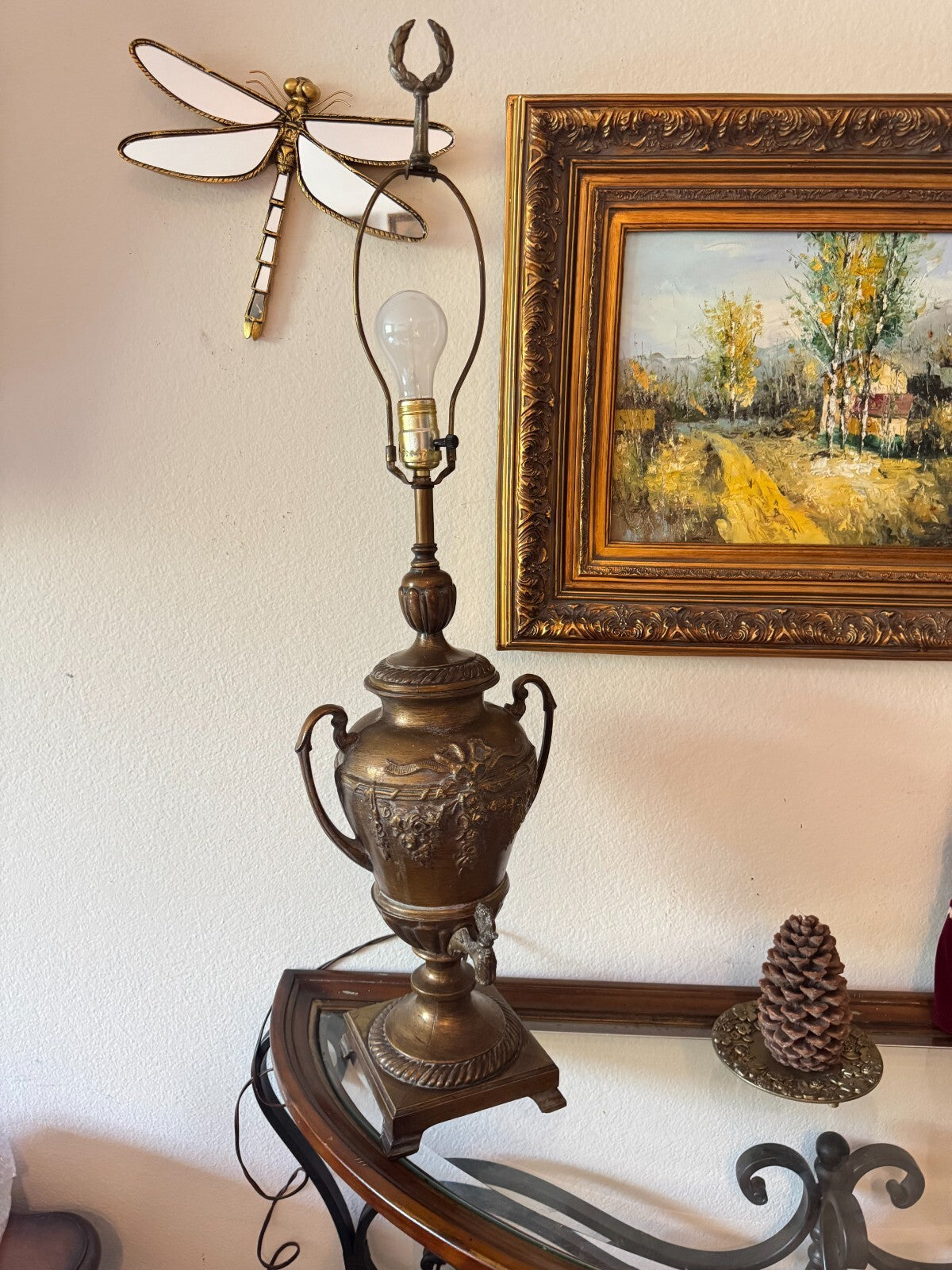 Vintage Bronze-Style Samovar Table Lamp with Spigot & Shade – 35” Tall