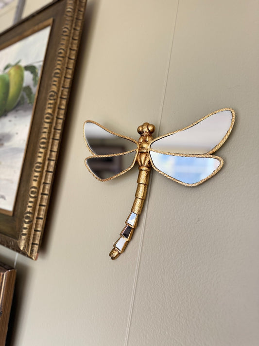 Gold Dragonfly Wall Mirror Décor – Resin Insect Art  Brand New  10” x 9”