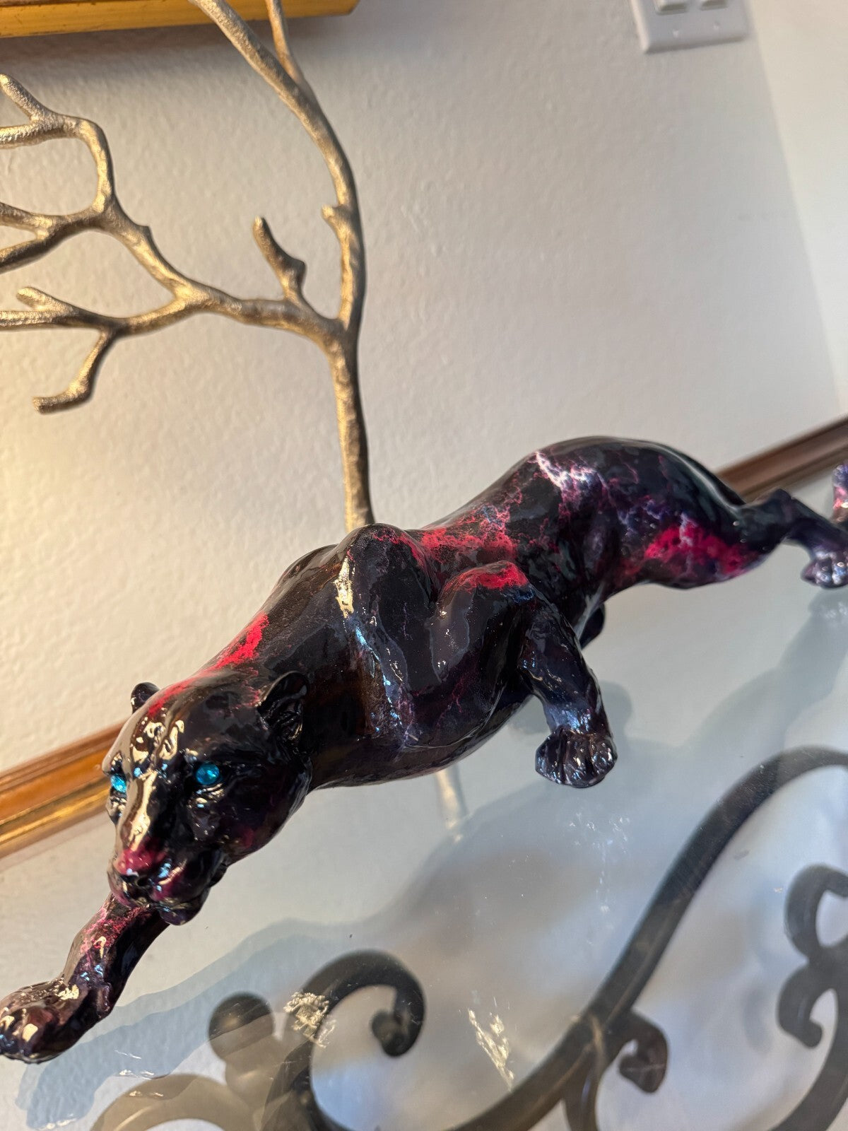 Handcrafted Black Panther Sculpture – Abstract Art Figurine with Black  & Pink