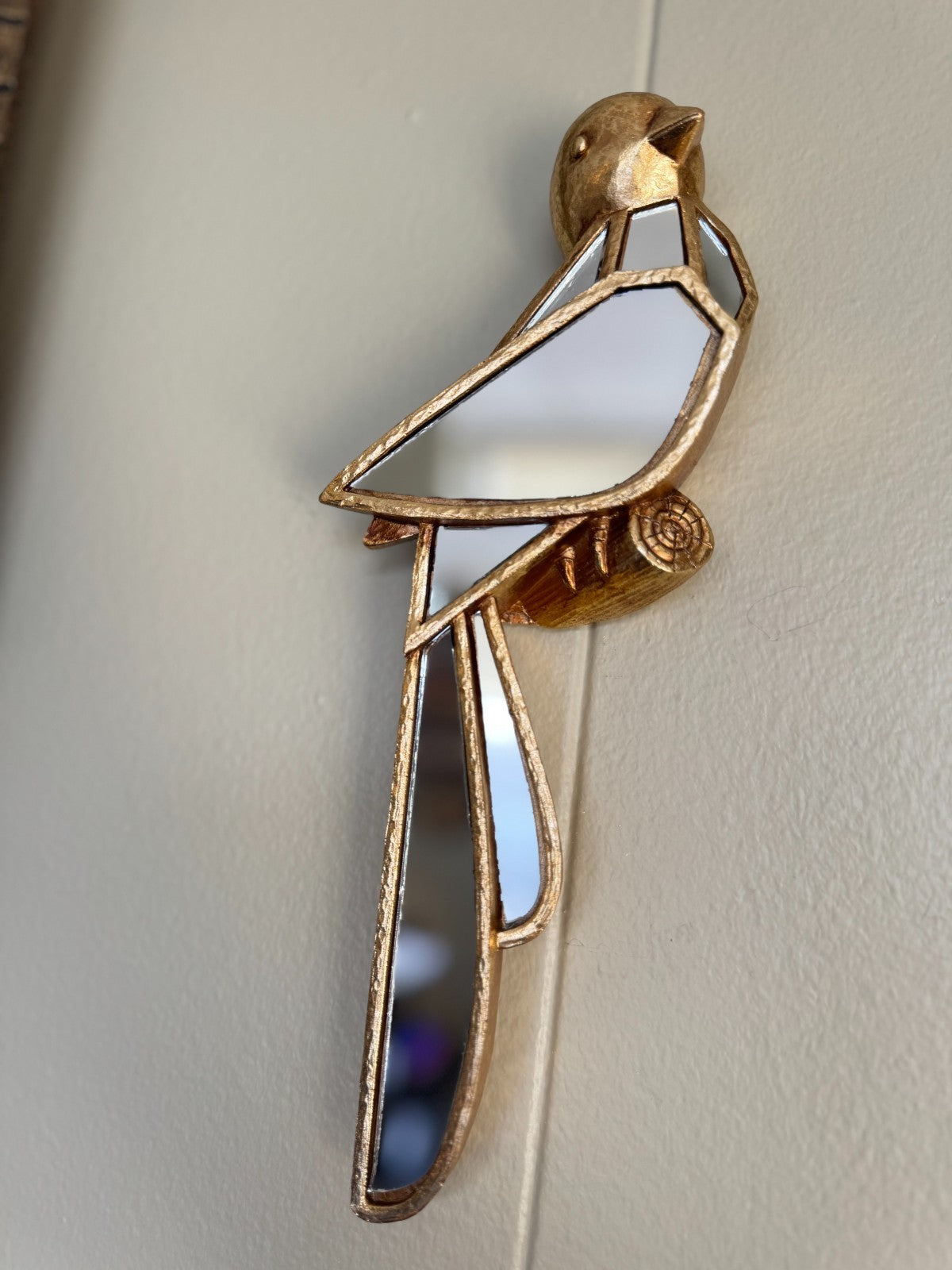 Resin Bird Art, Decorative Hanging Mirror, 11-Inch Wall Décor