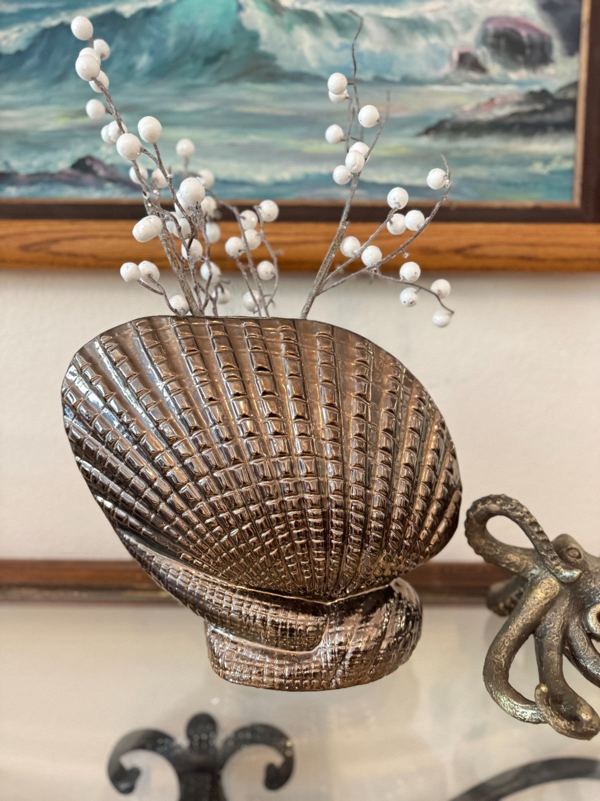 Ceramic Shell Vase Coastal Nautical Decor 10” Wide x 10” Tall