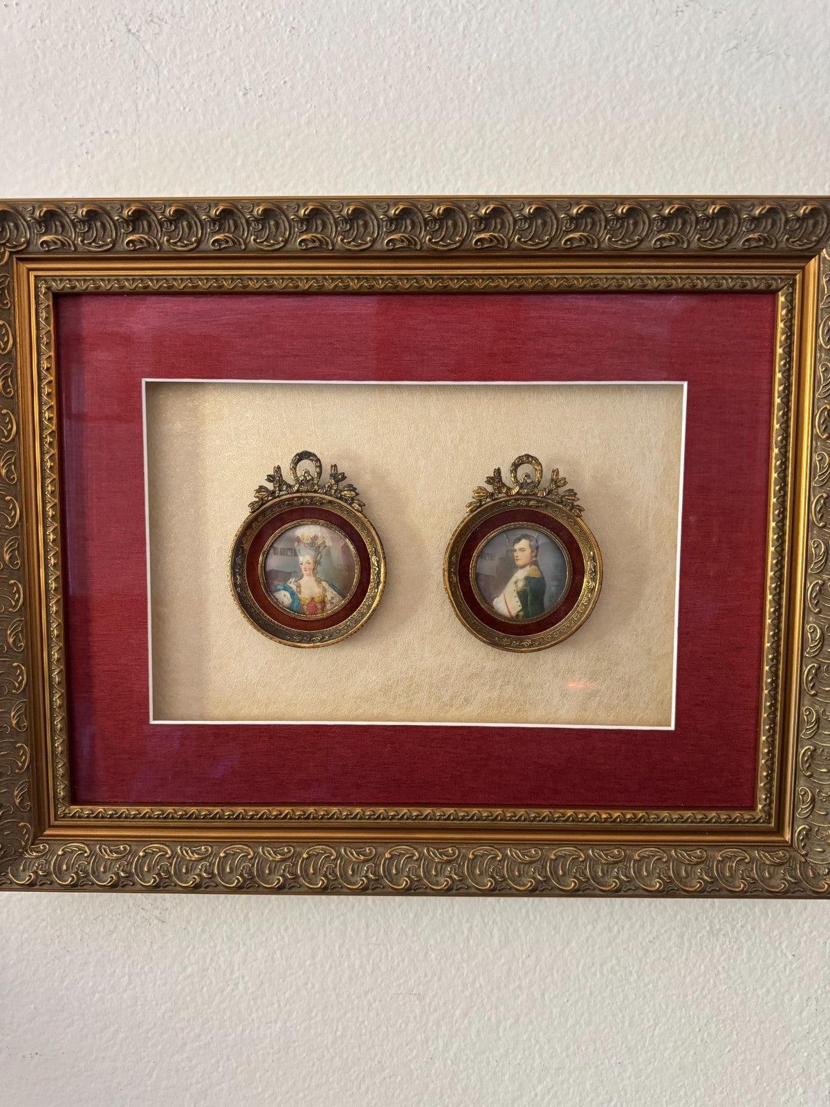 Framed Porcelain Miniatures of Marie Antoinette & Napoleon Bonaparte Early 19 Ce