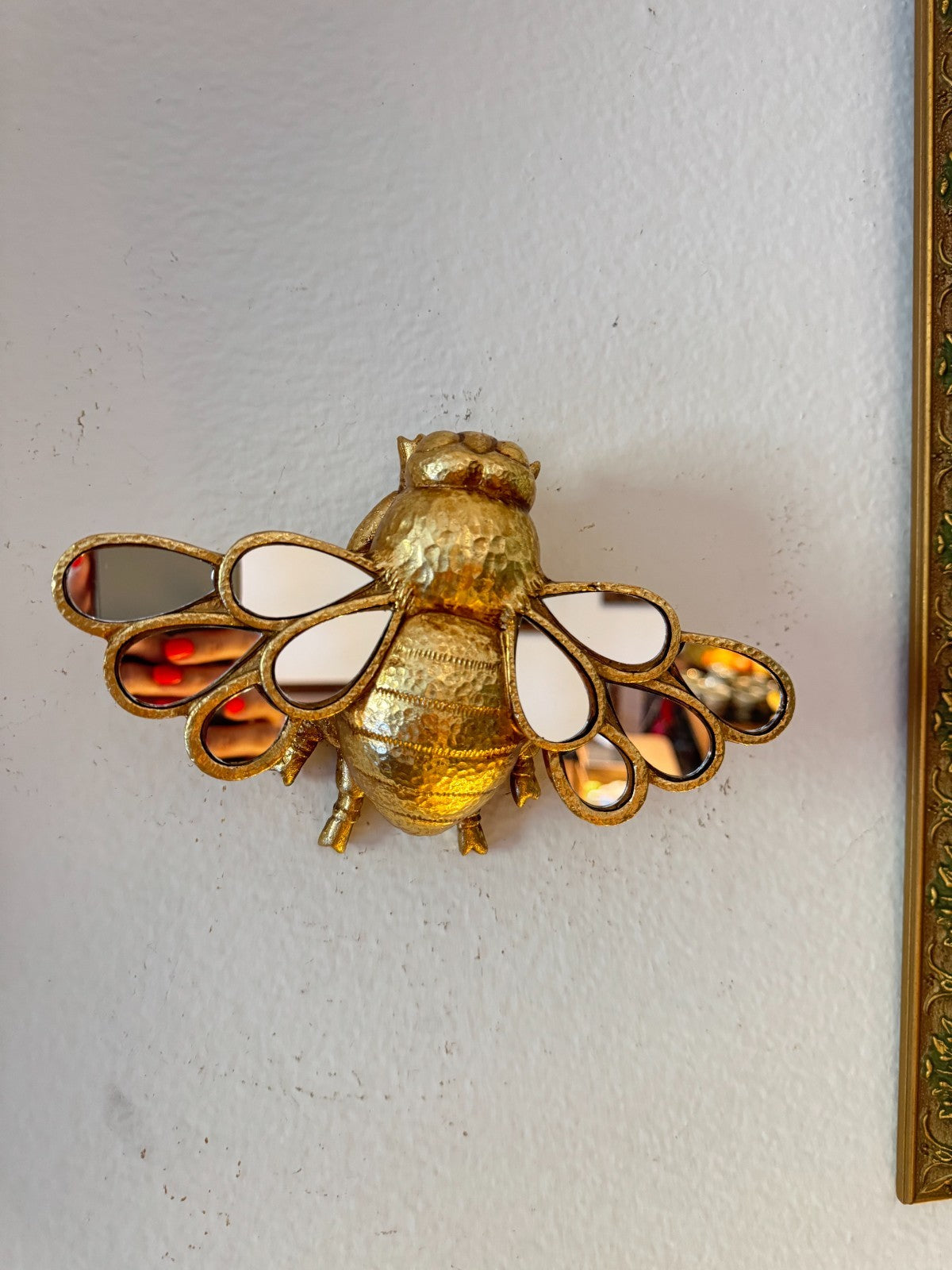 Golden Resin Bee Wall Decor with Mirror Wings –Creative Home Decor Insect Art,
