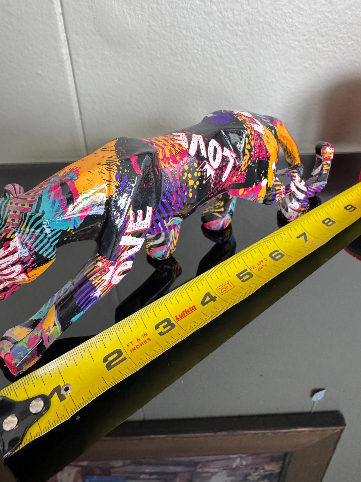Colorful Abstract Panther Figurine – Modern Pop Art Resin Sculpture, 10” Long