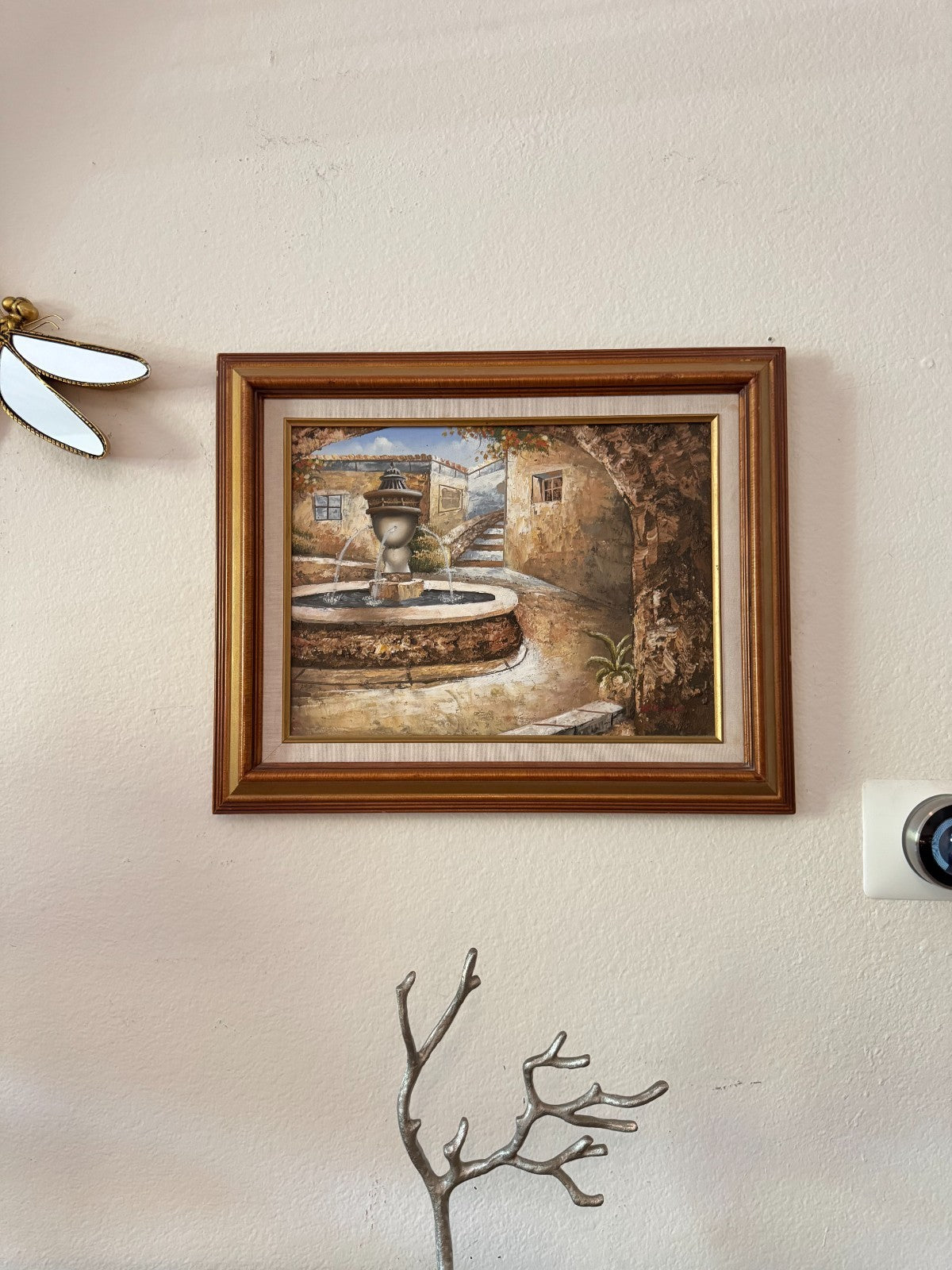 W. Nelson Signed Original Oil Painting – Mediterranean Courtyard Scene – 15x20 W