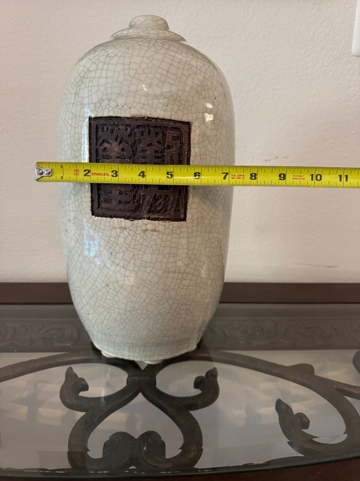 Vintage Liu Huasheng Chinese Crackle Glaze Ceramic Jar w/ Seal Mark – 14” Tall
