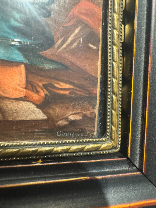 Antique Miniature  Painting – Madonna and Child Nativity Scene Signed Correggio