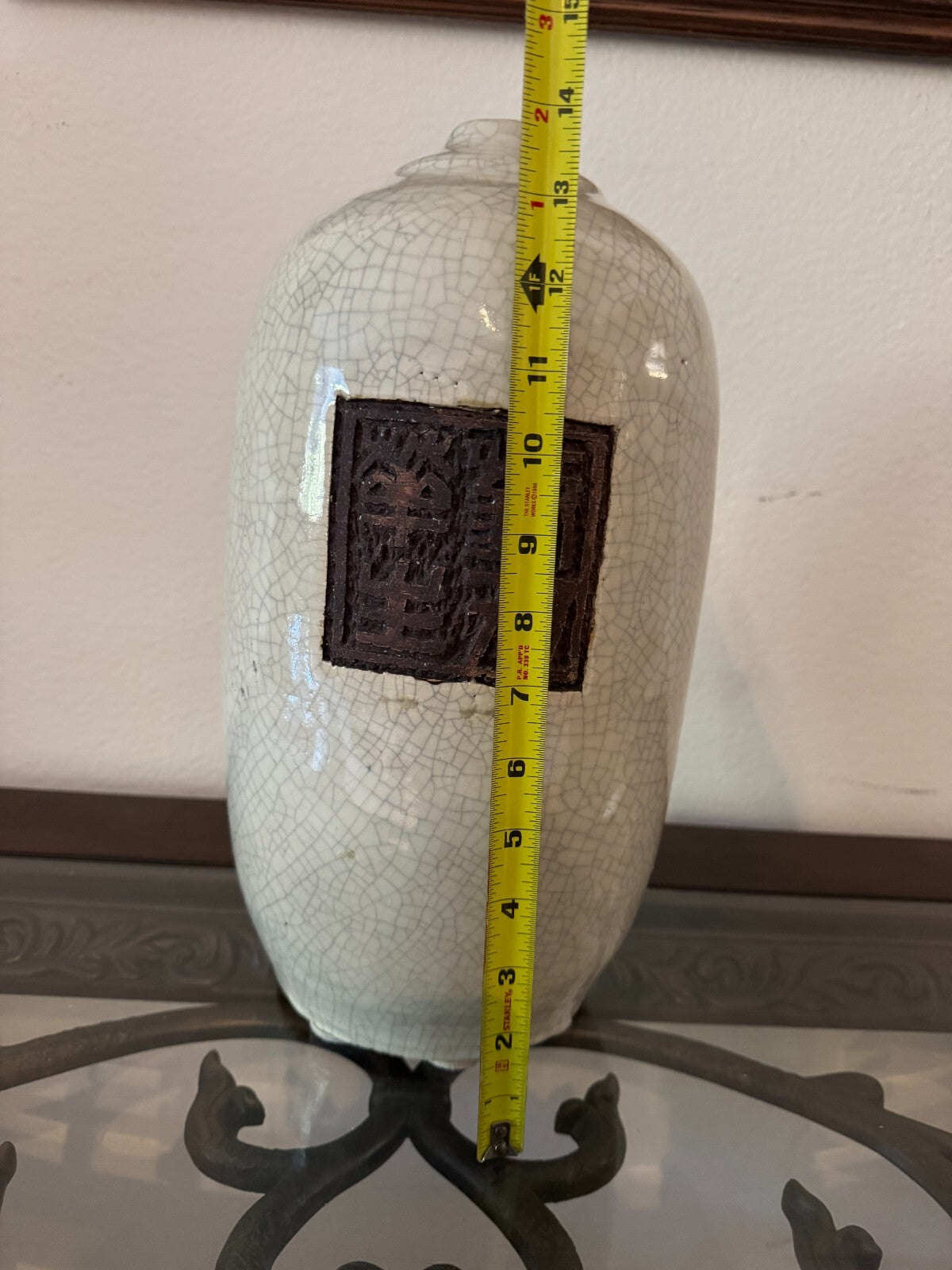 Vintage Liu Huasheng Chinese Crackle Glaze Ceramic Jar w/ Seal Mark – 14” Tall