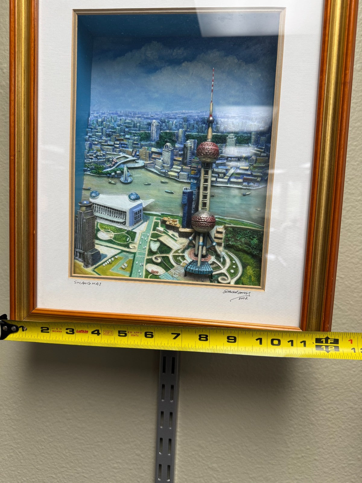 Shanghai Skyline 3D Relief Artwork  Oriental Pearl Tower  Signed David Amos 2002