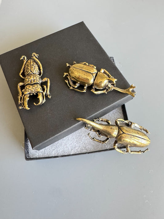 3 pcs Exquisite Brass Beetle Mini Statue. Home Decor . Gift Box Include