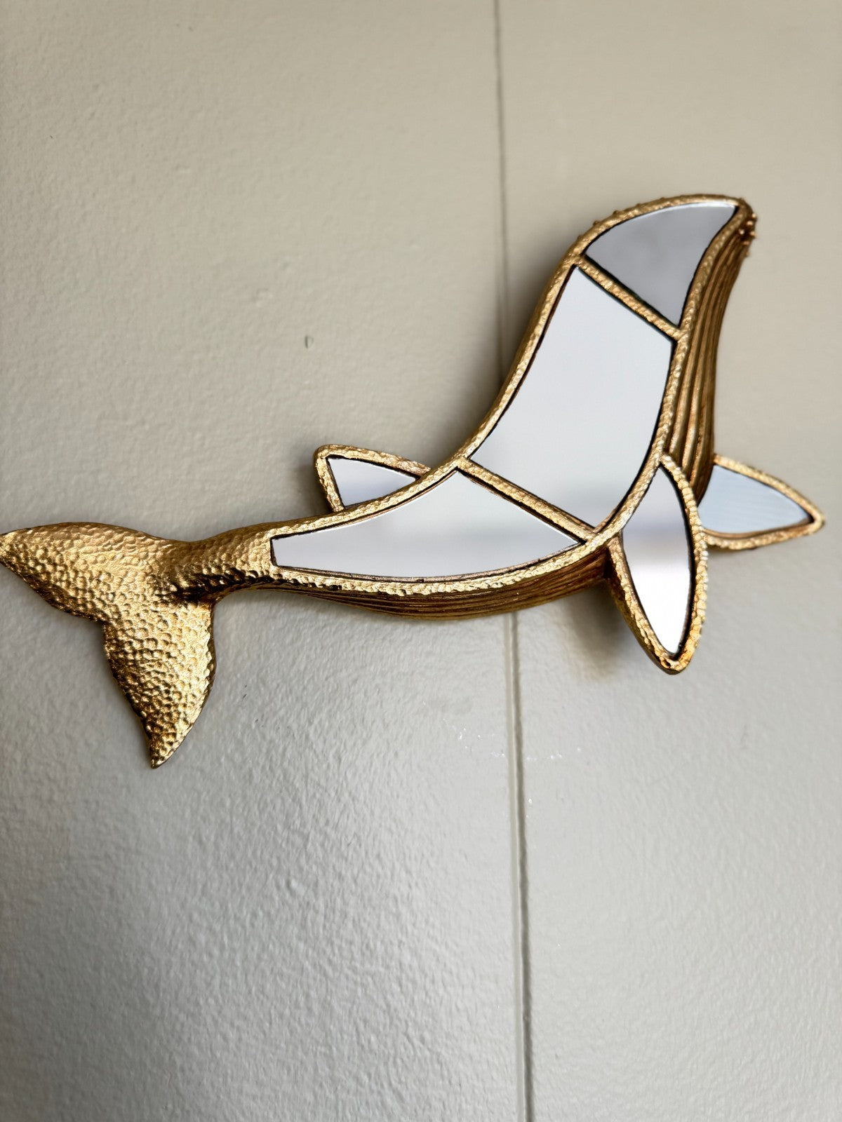 Gold Whale Wall Mirror – 12” Decorative Resin Nautical Accent Piece