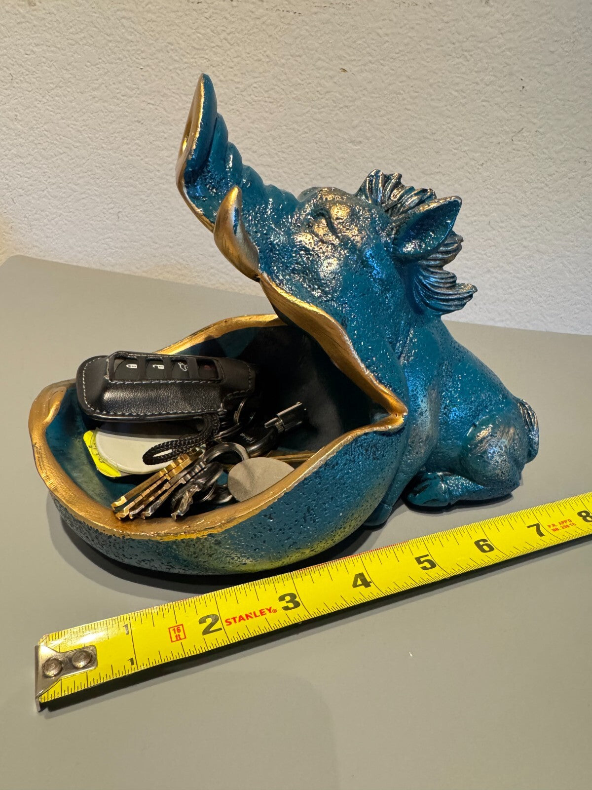 Charming Resin Boar Statue with Storage Tray - Perfect for Keys,