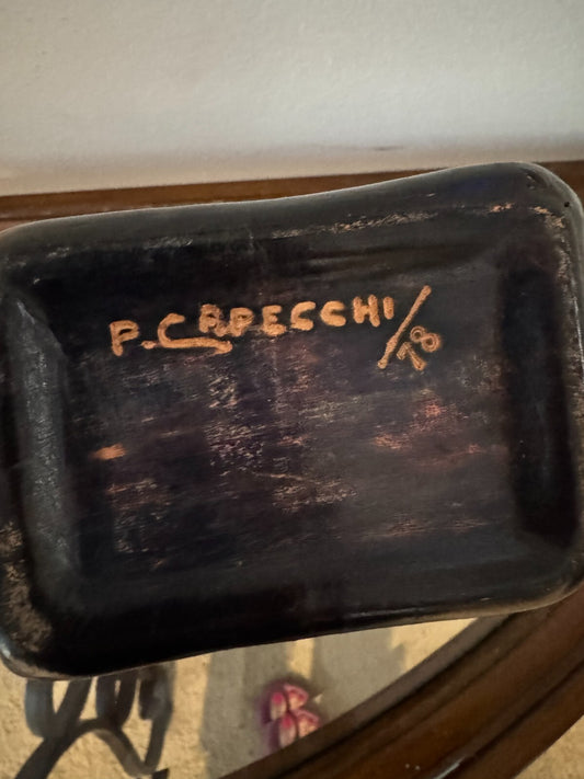 Original 1978  Sighed P. Capecchi Leather Wrapped Glass Bottle Collectible